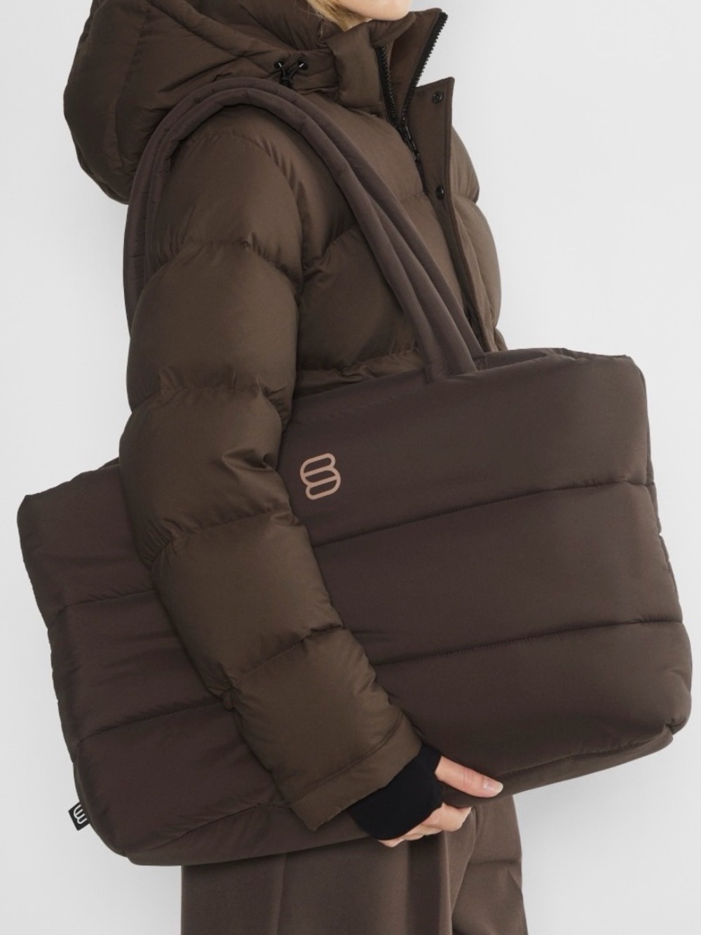 Aritzia Quilted Puffer Tote in Dark Brown